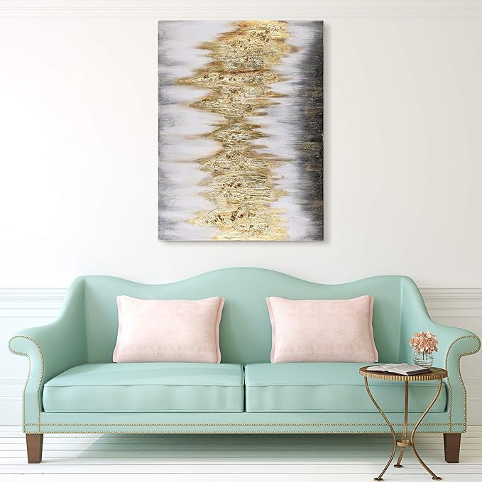 Empire Art Direct Abstract Wall Art Textured Hand Painted Canvas by Martin Edwards, Unframed, 40" x 30", Gold Frequency