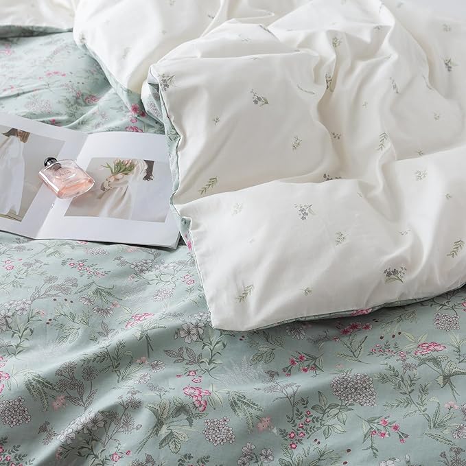 HoneiLife Cotton Duvet Cover Queen - Floral Comforter Cover 3-PC, Flower Floral Bedlinen for Set Queen Beds, Wildflower Comforter Cover Sets for All Season Use