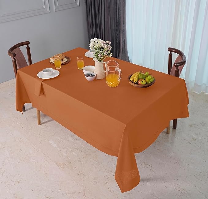 D'Moksha Homes Rust Linen Tablecloth 60 x 90 Inch - 100% Pure Linen Tablecloth for Rectangle Tables - Machine Washable Table Cloth for Fall, Thanksgiving, Holiday