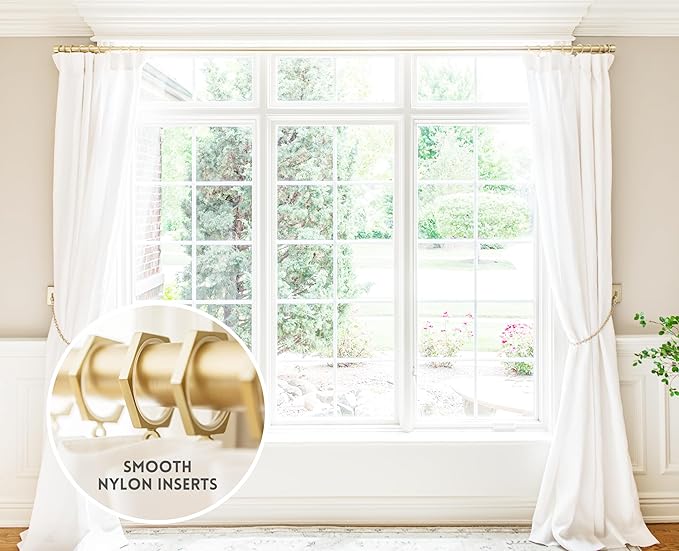BlastHome® Luxury Curtain Rings - Premium Metal with Quiet, Smooth Nylon Inserts - Pinhooks and Clips Included - 1 1/2" Inside Diameter - 9 Rings for One Standard Curtain - Brushed Gold