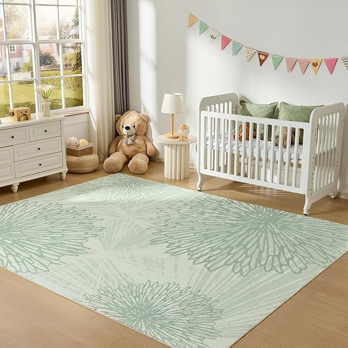 WITSHOCK Living Room Area Rugs 8x10: Boho Light Green Rug for Bedroom Kids Room Neutral Modern Soft Thin Large Carpet Non-Slip Stain Resistant Low Pile Decor（Green,8'x10'