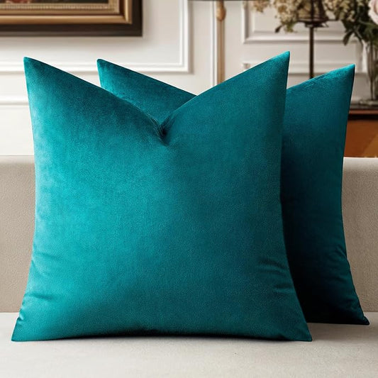 MIULEE Pack of 2 Velvet Pillow Covers Decorative Square Pillowcases Soft Solid Cushion Cases for Spring Sofa Bedroom Couch 16x16 Inch Teal
