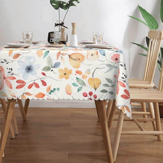 Watercolor Flower Tablecloth Aesthetic Floral Rectangle Tablecloth Floral Botanical Style Table Cover 54×72 Inch Washable Table Cloth for Kitchen Dining Room Party Decoration