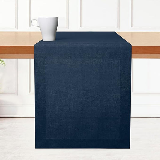 D'Moksha Homes Linen Navy Blue Table Runner 90 Inches Long - 100% Pure Linen 14 x 90 Inch Table Runner for Dining, Fall, Thanksgiving, Holiday - Machine Washable