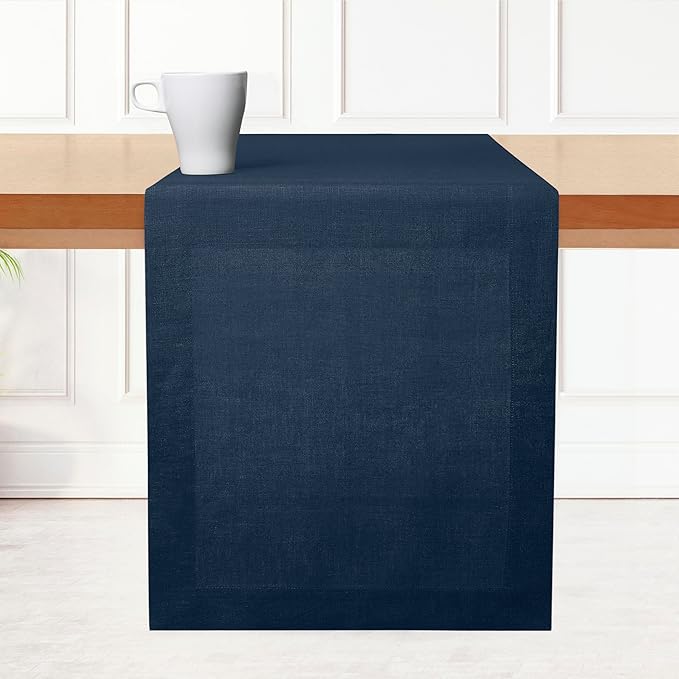 D'Moksha Homes Linen Table Runner 36 Inches - 100% Pure Linen Navy Blue Small Table Runner 14 x 36 Inch for Dresser, Coffee Tables, Fall, Thanksgiving, Holiday-Machine Washable