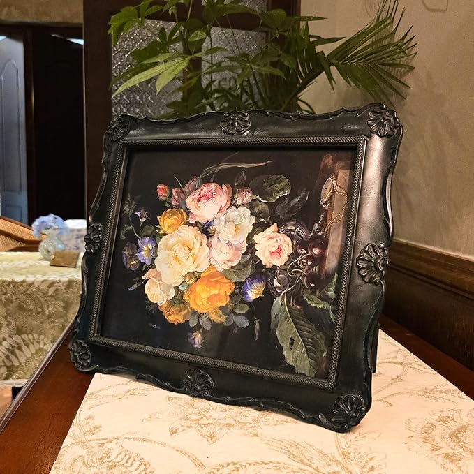 SYLVIA'S SHOP 8x10 Vintage Picture Frame, Antique Black Ornate Photo Frame, for Tabletop and Wall Display, Decorative Floral Design Retro Home Decor, Photo Gallery Art