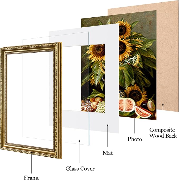 eletecpro 9x12 Picture Frames Set of 2, Vintage 9 x 12 Photo Frames with Glass, Display 6x8 Photo with Mat or 9x12 without Mat for Tabletop or Wall Decor, Gold