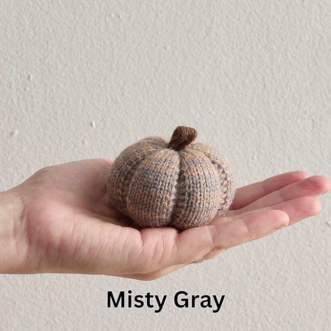 Your Heart's Content Set of 3 Cobblestone Grey Cozy Mini Knit Pumpkins, Autumn Bowl Filler, Rustic Farmhouse Table for Fall (Cobblestone Multi-Size Set)