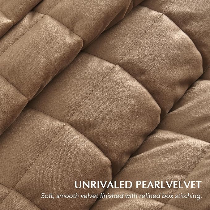 EVERGRACE Pearl Velvet Quilt Full Queen Size Bedding Sets, Luxurious Soft Velvet Comforter Set, Lightweight Box Stitching Oversized Bedspread Coverlet for All Season, with 2 Shams, Camel