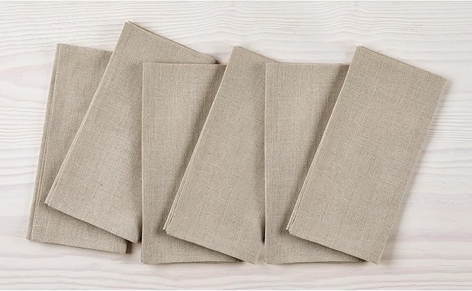 Solino Home Natural Linen Napkins Set of 6-100% Pure Linen Cloth Washable Dinner Napkins 20 x 20 Inch for Christmas, Holiday, New Year - Fete