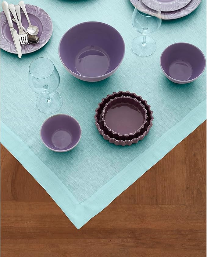 Solino Home Aqua Blue Linen Tablecloth 52 x 52 Inch - 100% Pure Linen Square Table Throw - Fete, Machine Washable Fabric Table Cloth for Fall, Autumn, Thanksgiving