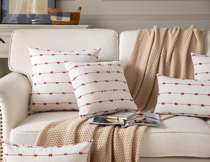 Caflife Boho Fall Throw Pillow Covers 20x20 inches Beige and Rust, Set of 2 Modern Farmhouse Decorative Pillow Covers for Couch Bed, Living Room