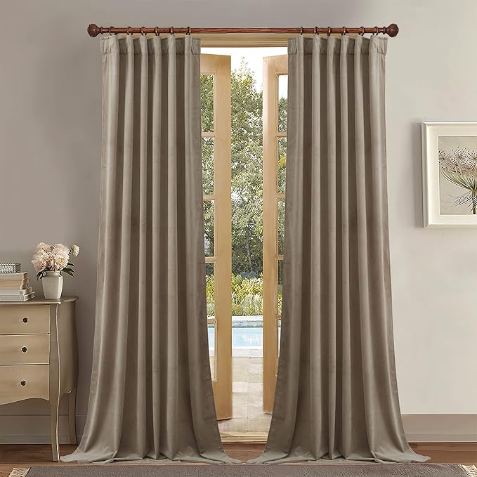 StangH Camel Beige Curtains 132 inches Long Back Tab Room Darkening Sliding Door Drapes, Heavy Duty Curtain Panels for Neutral & Versatile Home Decor, W52 x L132, 2 Panels
