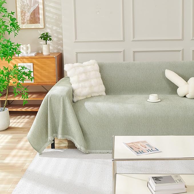 DREAMINGO Sofa Covers Washable Thick Chenille Couch Cover for 2 Cushion Couch Sofa Multi-Use Couch Cover Blanket Modern Pet Furniture Protector Sectional Couch Slipcover 71"x118", Sage Green