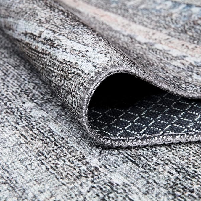 Bloom Rugs Washable Non-Slip 9' x 12' Rug - Gray/Blue/Blush Modern Abstract Area Rug for Living Room, Bedroom, Dining Room, and Kitchen - Exact Size: 9' x 12'