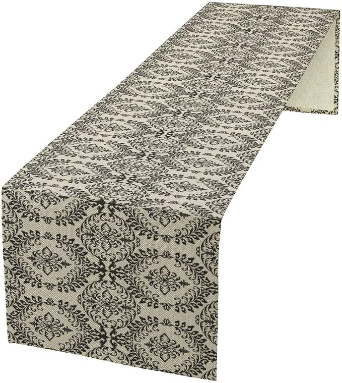 Moroccan Patterned Table Runner Black Beige Geometric Table Runner for Kitchen Dining Party Decor 13x36in