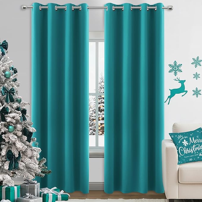 KOUFALL Teal Curtains 96 Inches Long for Bedroom 2 Panel Sets Grommet Blackout Room Darkening Curtains for Living Room 52 x 96 Inch Length
