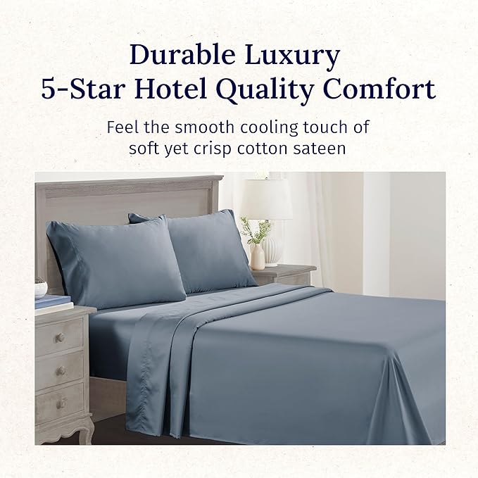California Design Den Split King Sheet Set - 100% Cotton, 600 Thread Count, Breathable Luxury King Size Sheets for Adjustable Bed, Luxury Soft Hotel-Quality Sheets with Sateen Weave - Pastel Blue