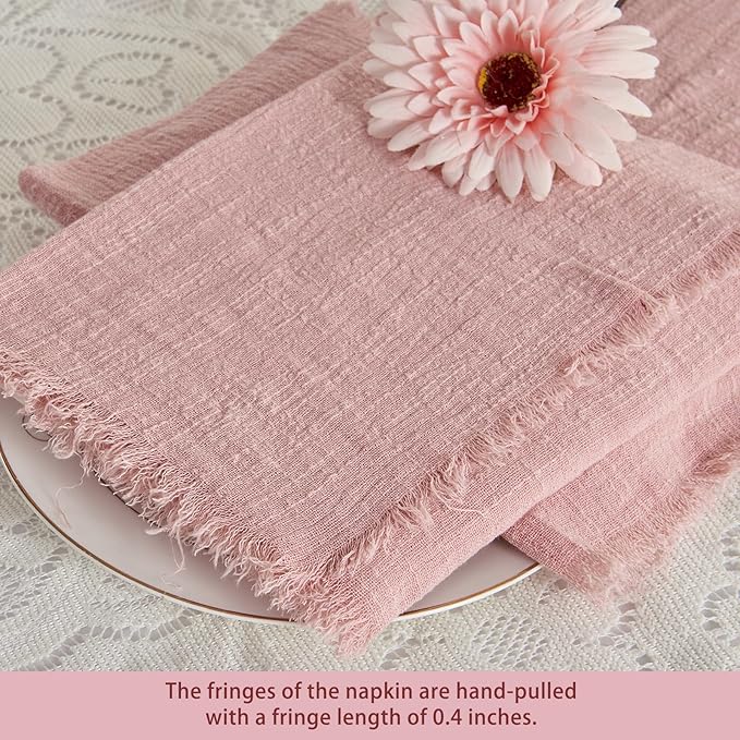 BALCONY & FALCON Cloth Napkins 100% Cotton with Fringed Handmade Square Rustic Style Washable Napkins 12 Pack Pink 20 x 20 inches for Easter Thanksgiving Christmas Weddings Parties Banquets