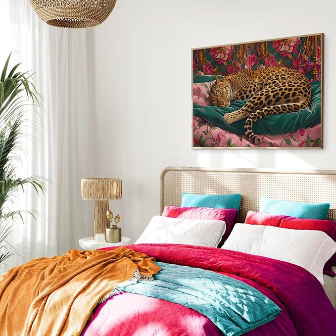 Eeuqiauot Abstract Leopard Canvas Wall Art Aesthetic Vintage Poster Trendy Leopard Poster Animal Portrait Painting Sleep Animal Wall Art Funny Cheetah Canvas Prints 16x24inch Unframed