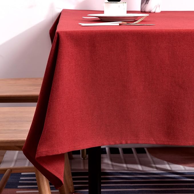 BALCONY & FALCON Table Cloth for 6 Foot Rectangle Tables – Waterproof, Wrinkle-Free Farmhouse Tablecloth for Dining, Kitchen, Wedding, Baby Shower & Christmas Holiday Gatherings (Red, 55" x 95")