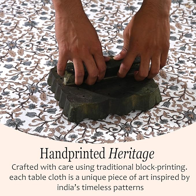 CPC Autumn Vine Tablecloth 100% Cotton 72x140 Inch Indian Block Print Rectangle Table Cover, Table Cloth for Gifting in Weddings, Halloween, Fall, Christmas, Thanksgiving