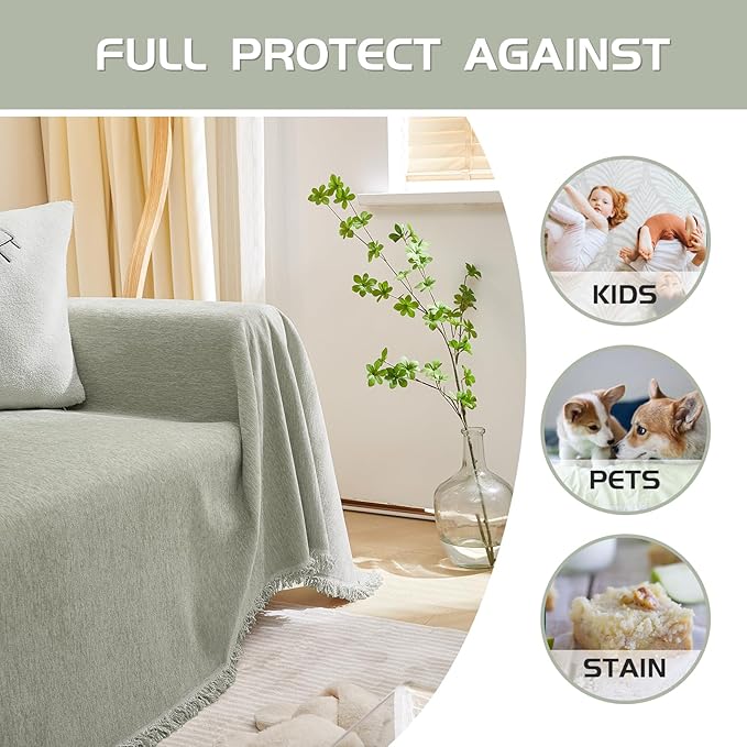MEETSKY Sectional Couch Covers Sofa Slipcover Couch Protector Covers Universal Fit for Couch 2 Seat Thick Washable Modern Decor for Living Room, 91" x 118", Sage Green