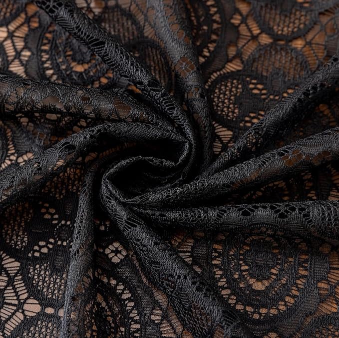 Black Sheer Curtains for Bedroom 63 Inch Length Victorian Trellis Floral Lace Gothic Curtains with Tassel Light Filtering Black Boho Short Crochet Curtain Panels for Kitchen 1 Pair W59 x L63 Dark