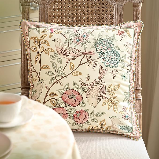 patdrea Velvet Euro Sham Decorative Throw Pillow Covers Set Soft Durable Cushion Cases Pillowcase for Couch Bedroom Car (2 Pack Pink Floral Bird)