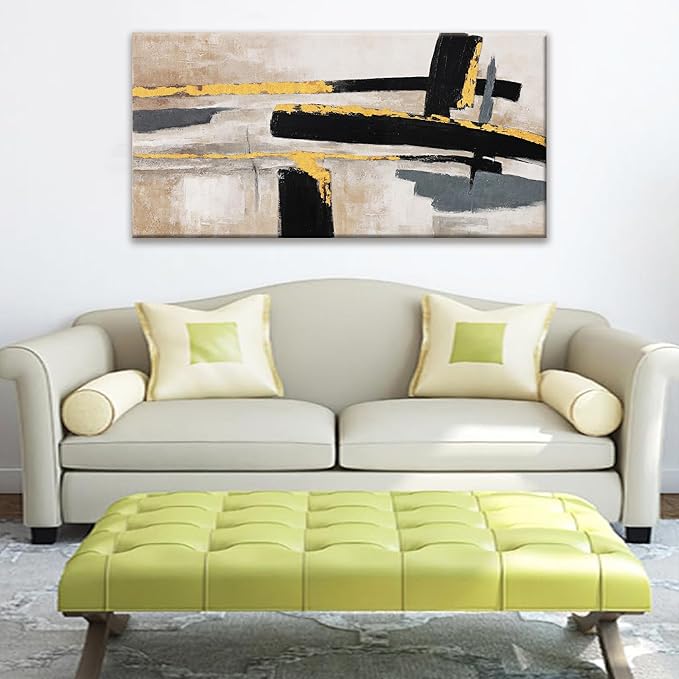 QSQ Abstract Wall Art Canvas Wall Art Decor Black And Gold Wall Art Paintings Abstract Wall Decor Artwork Pictures For Bedroom Bathroom Office Home Decor Can Be Hung Directly 20" X 40"