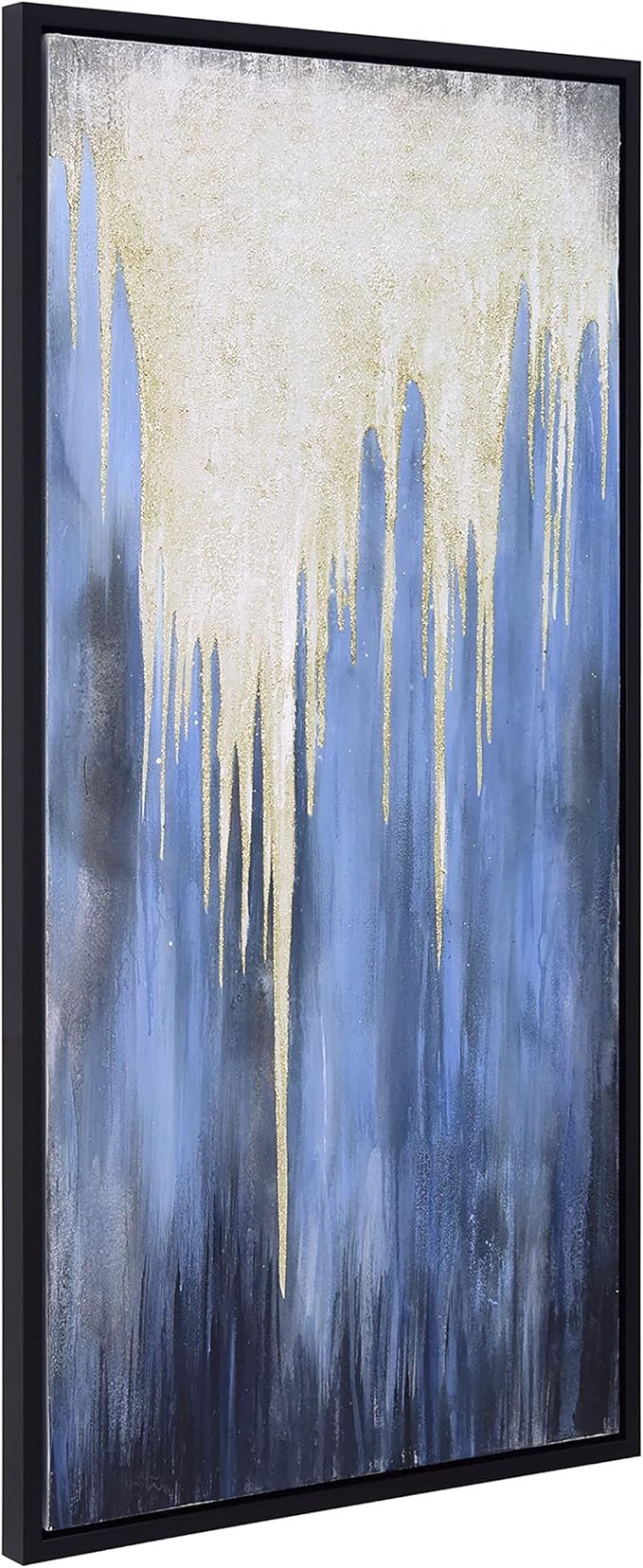 Empire Art Direct Abstract Wall Art Textured Hand Painted Canvas by Martin Edwards, Black Frame, 24" x 48", Snowy Drip 1