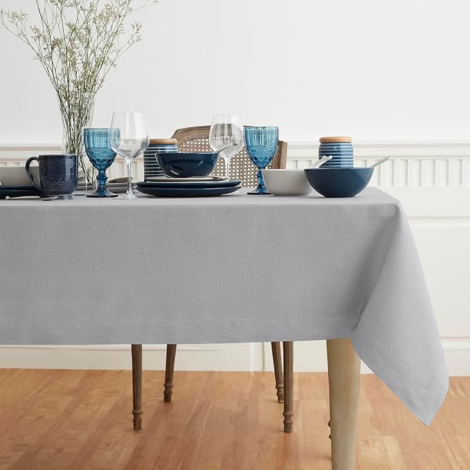 Solino Home Linen Soft Grey Tablecloth 54 x 72 Inch - 100% Pure Linen Rectangular Tablecloth - Machine Washable Table Cloth for Fall, Autumn, Thanksgiving, Christmas, Winter - Fete