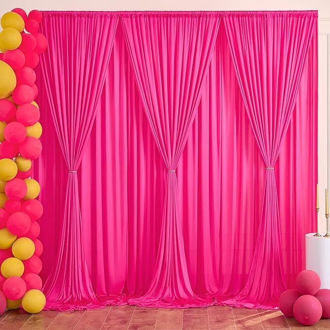 10ft x 10ft Wrinkle Free Hot Pink Backdrop Curtains for Parties, Polyester Photo Backdrop Drapes 2 Panels 5x10ft for Weddings Birthday Photography Party Background Baby Shower Decor