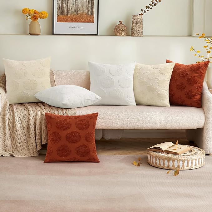 decorUhome Decorative Cream White Maple Leaf Thanksgiving Throw Pillow Covers 12x20 Set of 2, Soft Chenille Jacquard Farmhouse Textured Pillow Covers for Couch Sofa Autumn Harvest Halloween Holiday