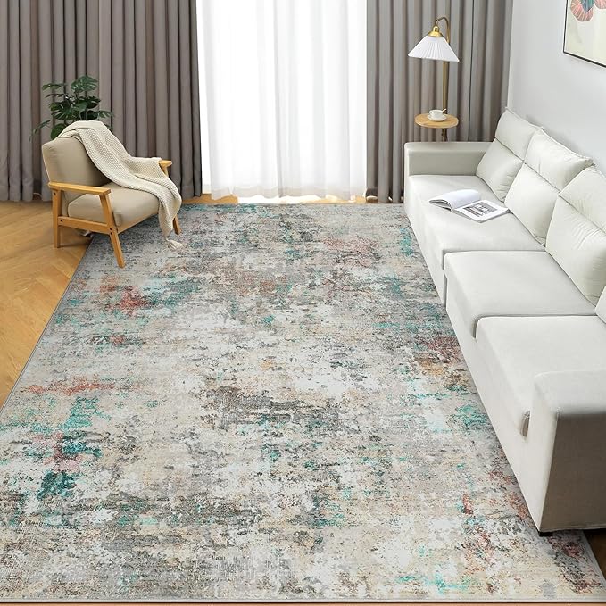 Modern Abstract Area Rug 4x6 Non Slip Non Shedding Rug Low Pile Stain Resistant for Bedroom Living Room,Colorful