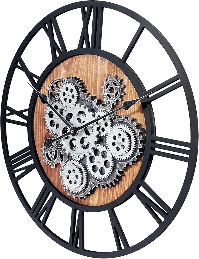 Lafocuse 23 Inch Real Moving Gear Wall Clock, Steampunk Wooden Large Wall Clock for Living Room Decor