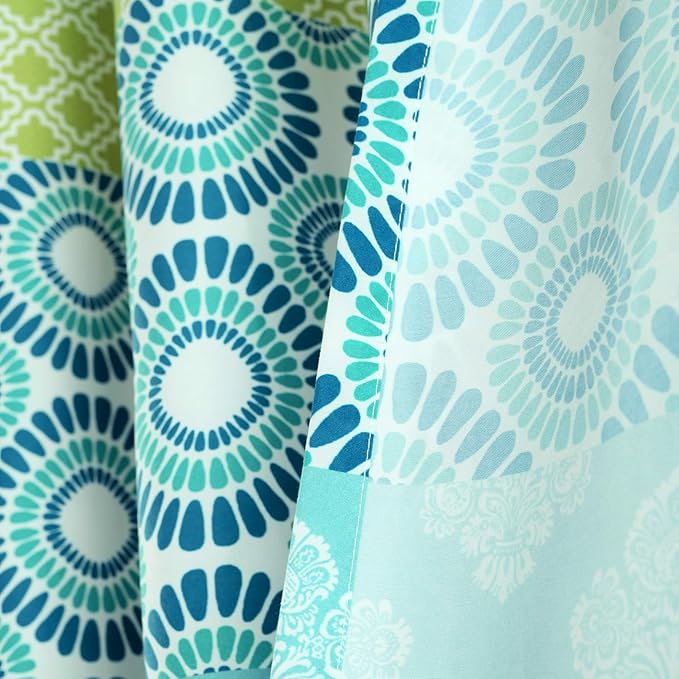 Lush Decor Bohemian Stripe Window Curtain Panels, Pair 52" W x 95" L Blue & Green - Light Filtering Curtains for Bedroom - Boho Curtains - Maximalist Decor