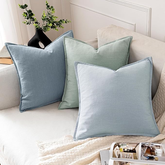MIULEE Decorative Linen Euro Sham Pillow Covers 24x24 Aqua Green Boho Farmhouse Neutral Couch Throw Pillows for Bed Pack of 2 Accent Modern Pillowcase Summer Sofa Livingroom Home Decor