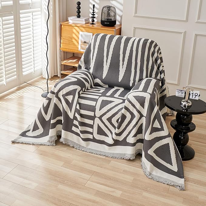 VClife Armchair Couch Cover Sofa Cover for 1 Cushion Couch Sofa, Non Slip Chair Couch Covers for Dog - Boho Armchair Sofa Cover Soft 1 Seat Sofa Furniture Protector with Tassel, Dark Grey, 71"x71"