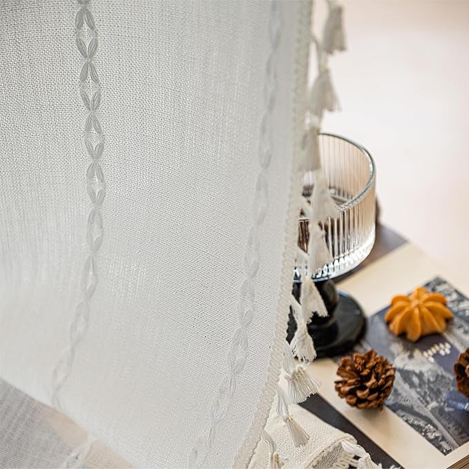 Sutuo Home Door Curtains for Doorway, Light Filtering Curtains Privacy Bohemian Embroidery Drape Decor for Temporary Room Dividers Bedroom Living Room, Rod Pocket 1 Panel 37" W x 80" L, White