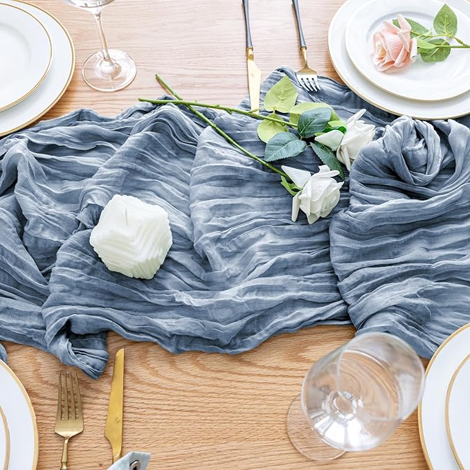 Wokceer Cheesecloth Table Runner 6Pack 10FT Dusty Blue Boho Gauze Fall Christmas Cheese Cloth Table Runner for Party Long Rustic Sheer Table Runners for Baby Bridal Shower Wedding Easter Table