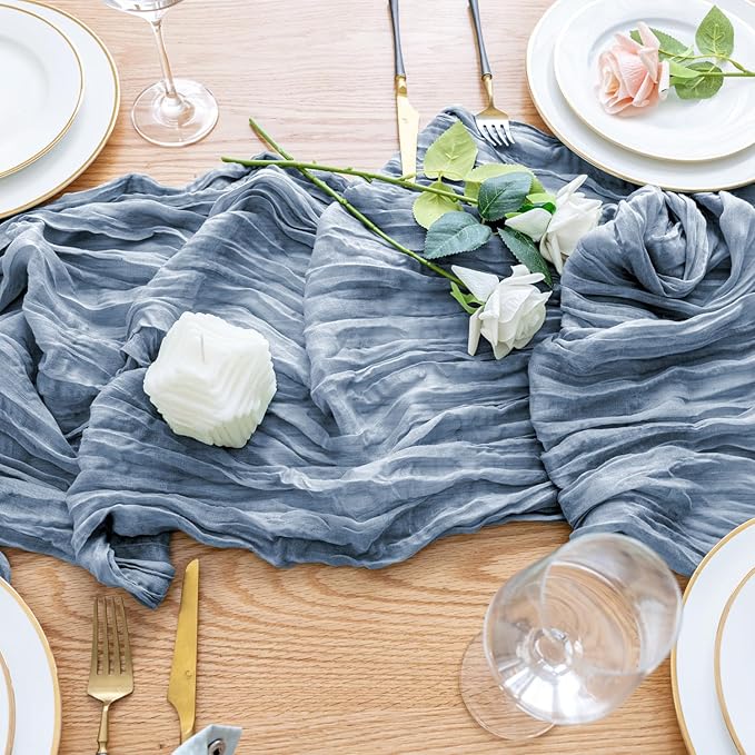 Wokceer Cheesecloth Table Runner 2Pack 10FT Dusty Blue Boho Gauze Fall Thanksgiving Cheese Cloth Table Runner for Party Long Rustic Sheer Table Runners for Baby Bridal Shower Wedding Easter Table