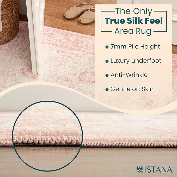 Istana 9x12 Area Rug - Pink 9 x 12 Area Rugs for Living Room - Foldable 9x12 Rugs for Bedroom/Living Room Rug - Stain Resistant Washable Rugs - Eco-Friendly Area Rugs