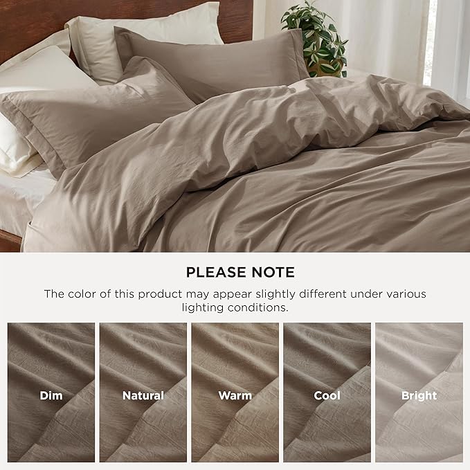 Bedsure 100% Washed Cotton Duvet Cover King Size - Light Brown Minimalist Cotton Duvet Cover Linen Like for All Seasons - GentleSoft™ Plain Simple Bedding, 3 Pieces (Light Brown, King, 104"x90")