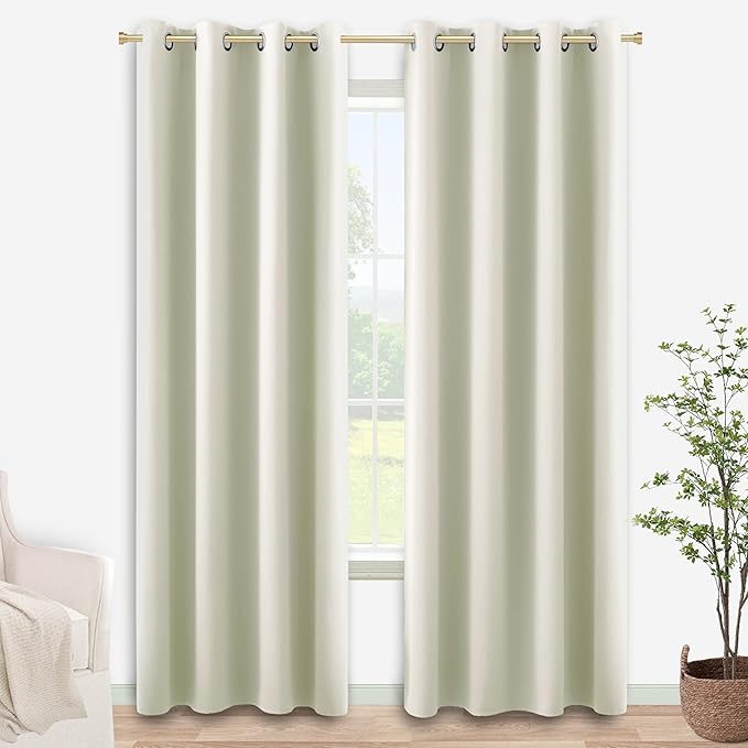 KOUFALL 90 Inch Long Curtains for Living Room 2 Panels Set,Cream Room Darkening Winter Thermal Insulated 80% Blackout Black Out Level Off White Iovry Curtains for Bedroom Window,52x90 in Length
