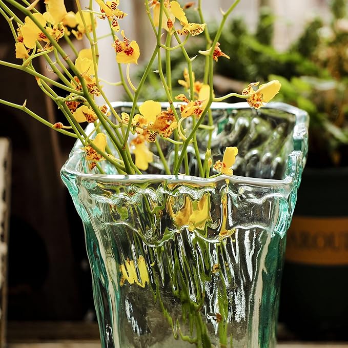 Crystal Clear Glass Flower Vase for Home Wedding Moden Centerpieces Decorative (Green)
