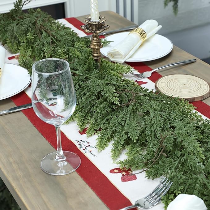 9ft Christmas Garland Realistic Soft and Thickness Green Faux Cedar Pine Garland Artificial Cedar Cypress Garland for Home Fireplace Wall Indoor Outdoor Holiday Party Home Decoration