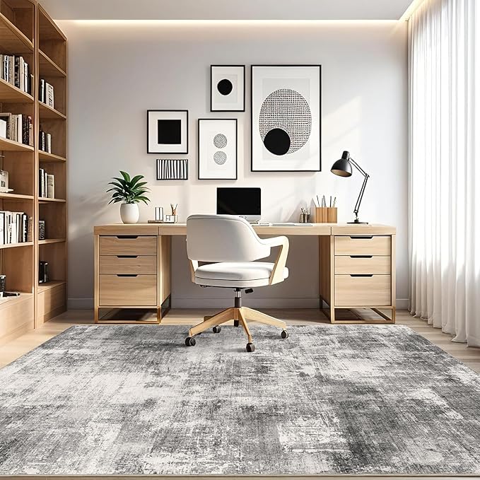 6x9 Modern Abstract Rug Washable Area Rugs for Living Room Bedroom Dining Room Non-Slip Low Pile Neutral Large Rug Soft Indoor Floor Carpet, Gray