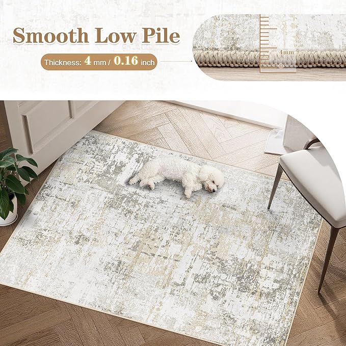 5x7 Area Rugs for Living Room: Washable Modern Abstract Rug Soft Non Slip Rug Indoor Low Pile Carpet for Bedroom Dining Room Home - Beige Grey Brown