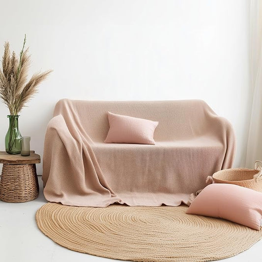 Sectional Couch Cover%100 Cotton - Perfect for L-Shape, U-Shape & Sectional Sofas, Washable Couch Cover, Extra Large Sofa Cover, 3, 4 Seater Slip Cover (Salmon, 91x118 inches - 230x300 cm)